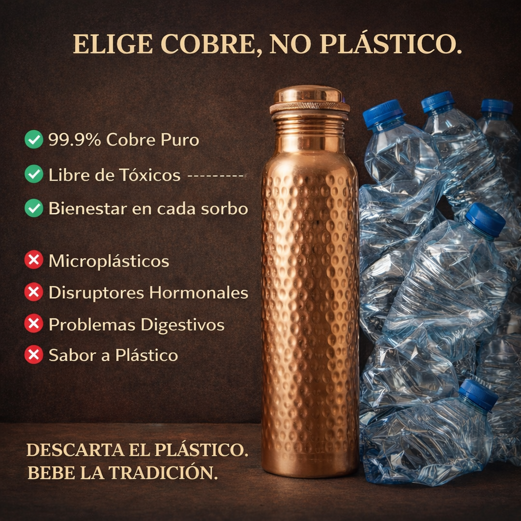 Botella de Cobre Puro Certificado — Edición V2 Martillada a Mano