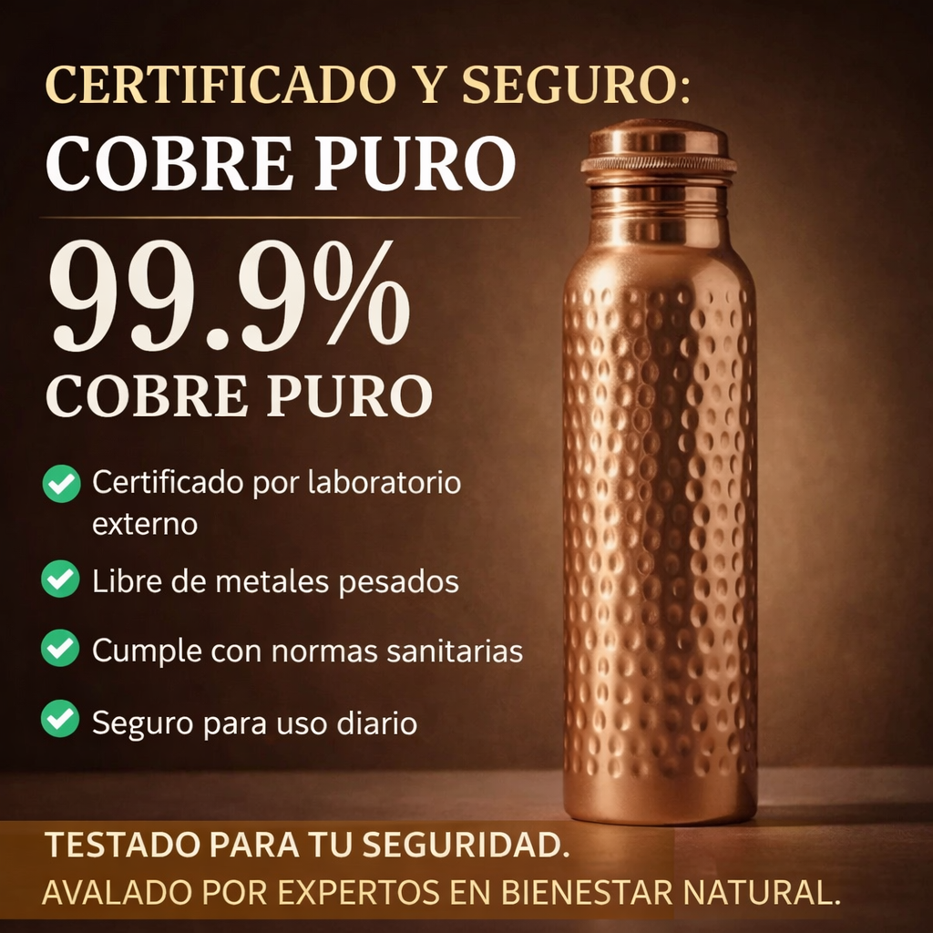 Botella de Cobre Puro Certificado — Edición V2 Martillada a Mano