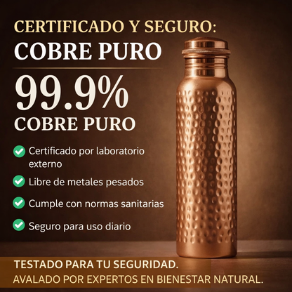 Botella de Cobre Puro Certificado — Edición V2 Martillada a Mano